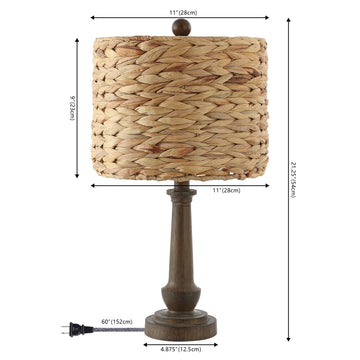 Leona 21.25" Rustic Farmhouse Handwoven Rattan/Resin LED Table Lamp - JONATHAN Y